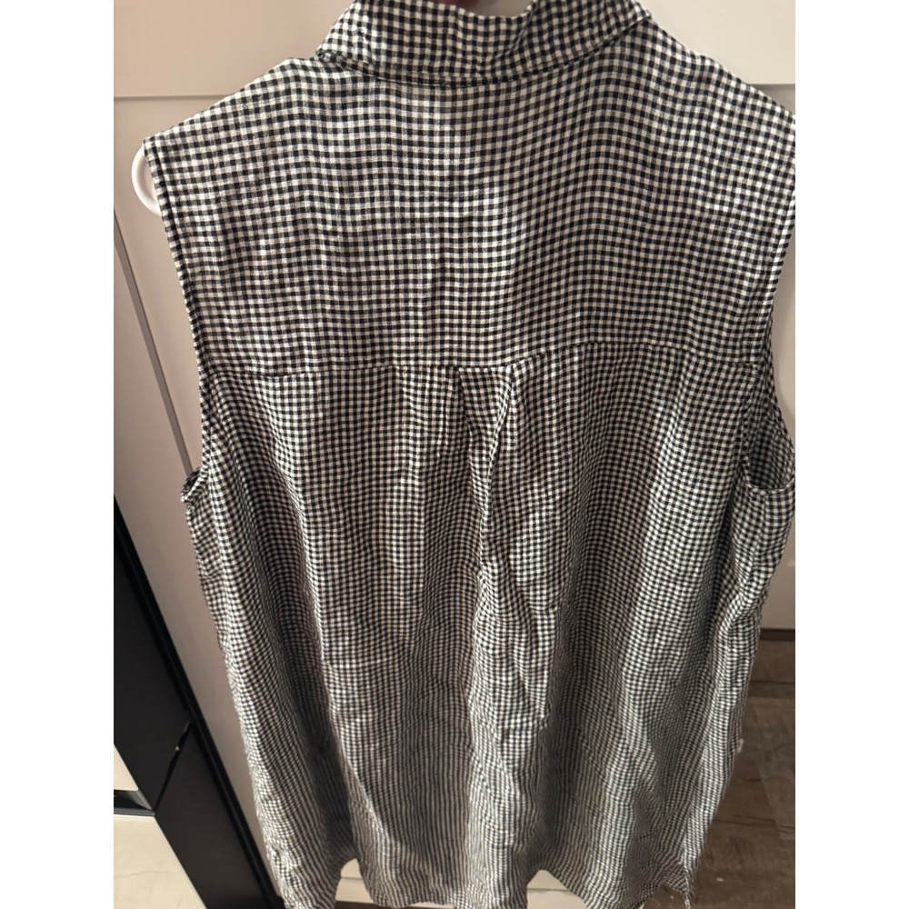 Eileen Fisher Womens Black White Gingham Sleeveless Button Down Tunic Top Large - Picture 4 of 4